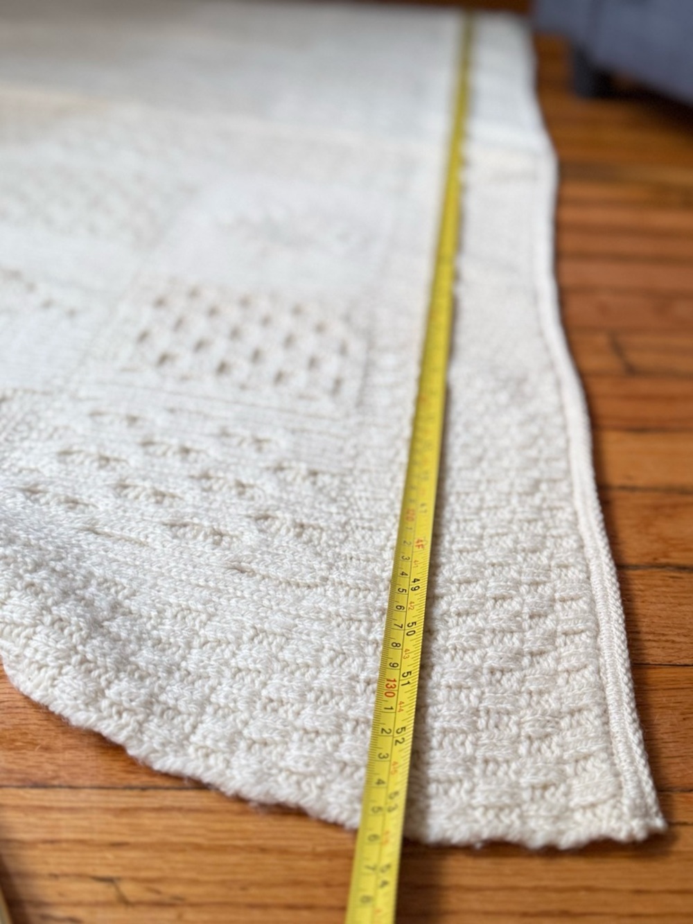 Aran Crafts Throw blanket 53"x59" Made in Ireland 100% Merino Wool Cream Knit - Picture 7 of 12